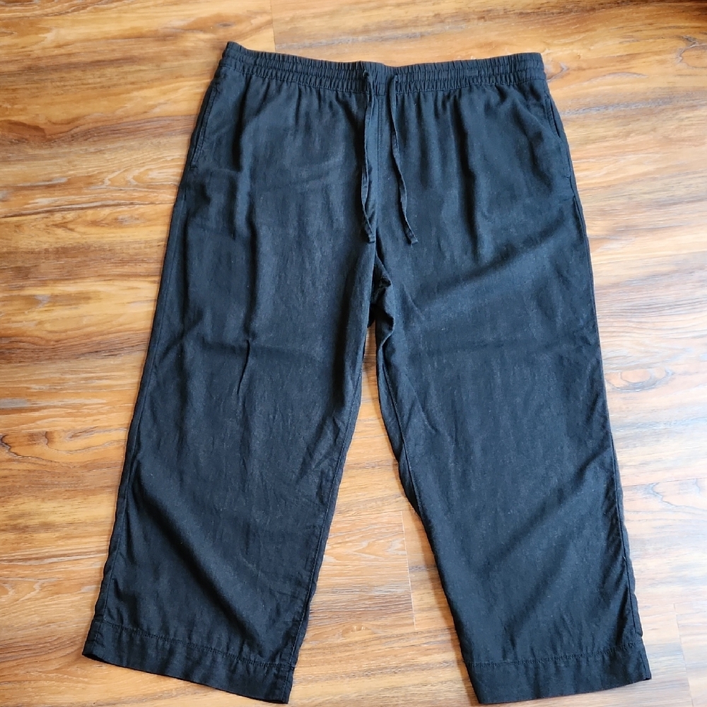 Women's Black Casua Linenl Pants, 1X
